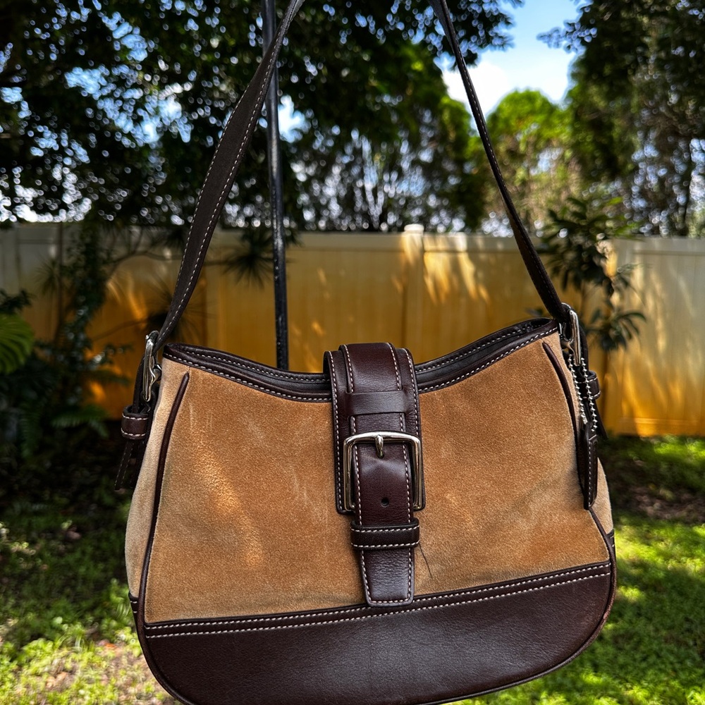Coach Tan and Brown Suede Shoulder Bag